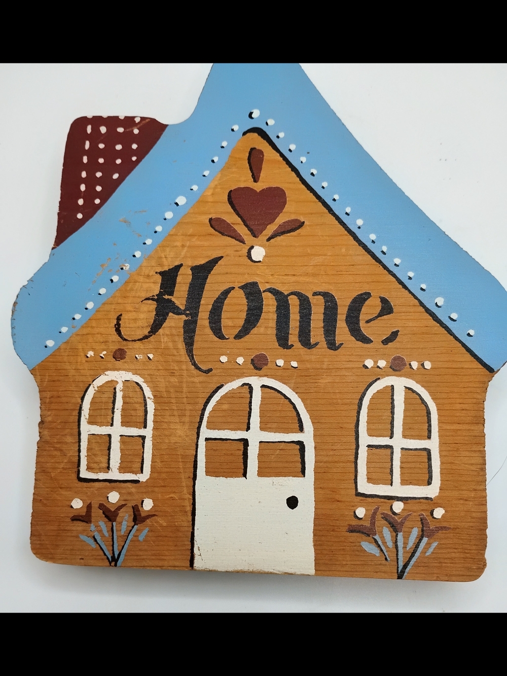 Hand-Painted Wooden Heart & Home Wall Decor in Brown Blue Burgundy - Picture 5 of 7